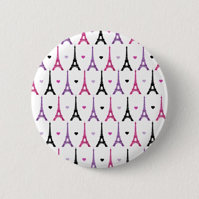 Pink & Purple Eiffel Tower pattern 2 Inch Round Button (Front)