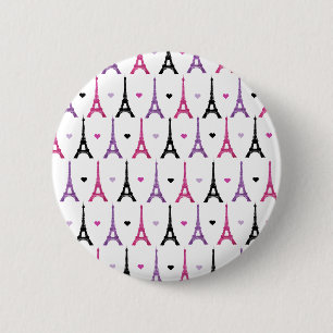 Pink & Purple Eiffel Tower pattern 2 Inch Round Button