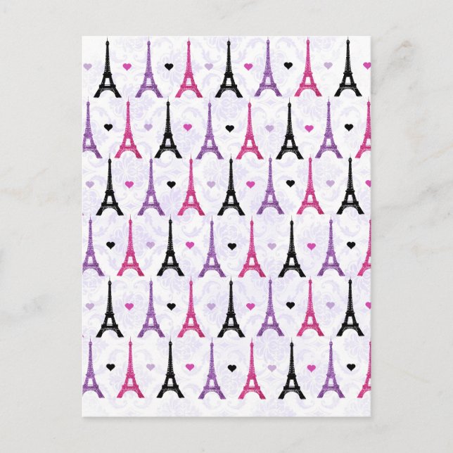 Pink & Purple Eiffel Tower pattern Postcard (Front)