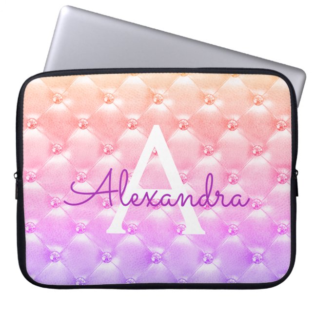 Pink - Purple Elegant Vintage Monogram Laptop Sleeve (Front)