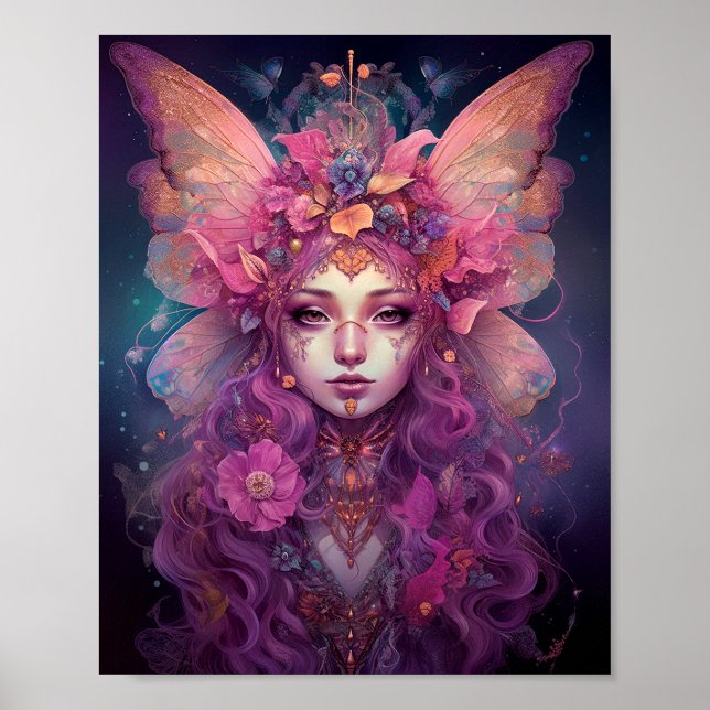 Pink Purple Fairy Queen Fantasy Art Poster (Front)