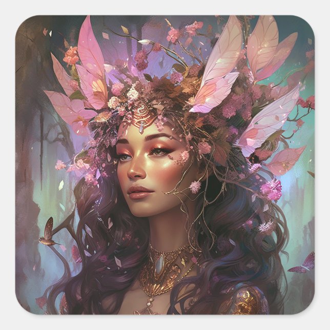 Pink Purple Fairy Queen Fantasy Art Square Sticker (Front)