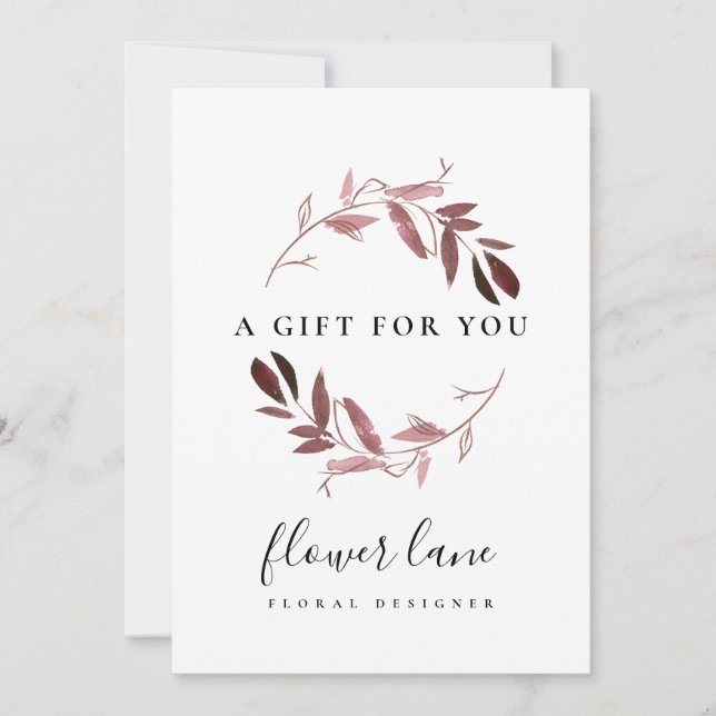PINK PURPLE FAUNA WREATH GIFT CERTIFICATE CARD (Front)