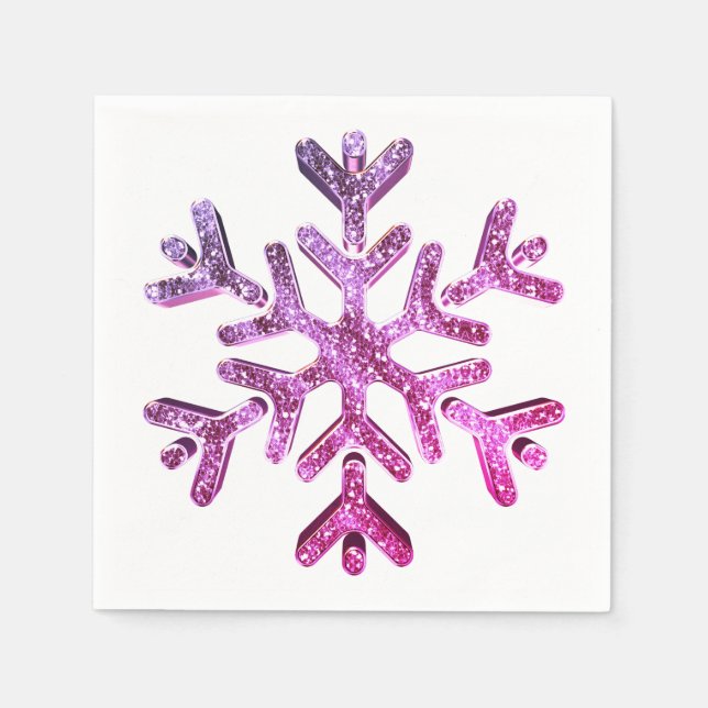 Pink Purple Faux Glitter Snowflake Christmas Napkin (Front)