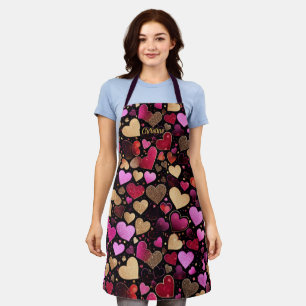 Pink purple faux golden hearts modern custom name  apron