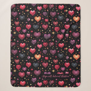 Pink purple faux golden hearts modern custom name  sherpa blanket