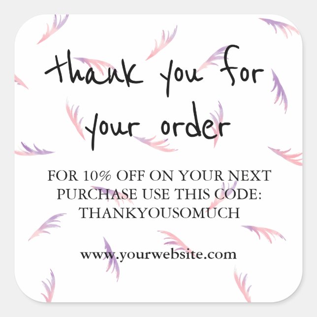 Pink Purple Feathery Lashes Thank You For Order Square Sticker (Front)