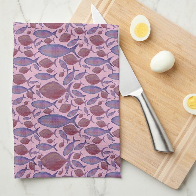 Pink & Purple Fish  Kitchen Towel (Quarter Fold)
