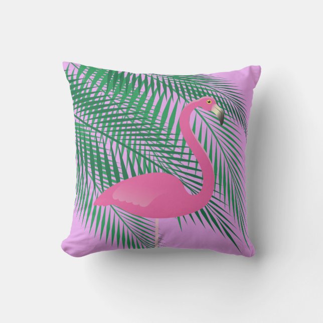 Pink & Purple Flamingo and Palm Leaves - Outdoor Throw Pillow (Front)
