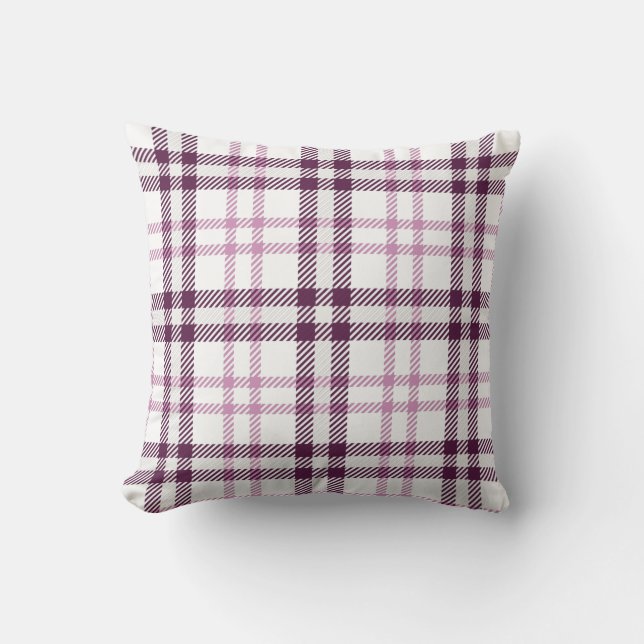 Pink Purple Flannel Plaid Throw Pillow (Front)