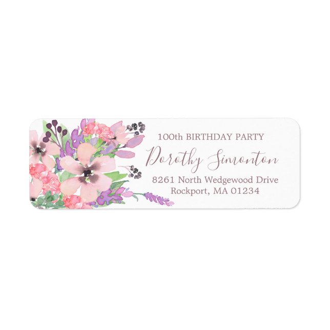 Pink Purple Floral 100e Anniversaire Adresse de re (Devant)