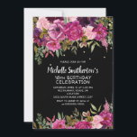 Pink Purple Floral 18th Black Birthday Invitation<br><div class="desc">Pretty,  elegant,  pink and purple watercolor floral and green leaves on black 18th birthday party invitation.  Contact me for help with customization or to request matching or coordinating Zazzle products for your party.</div>
