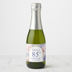 Pink Purple Floral 85th Birthday Party Sparkling Wine Label