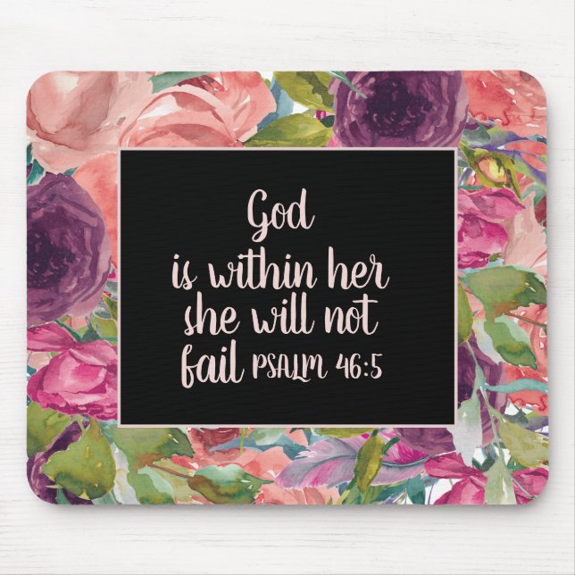 Pink Purple Floral Black Christian Bible Verse Mouse Pad (Front)