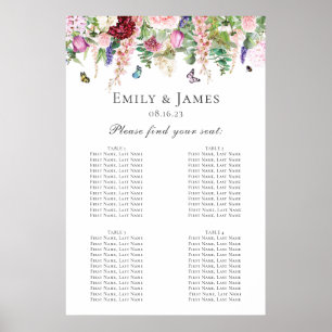 Pink Purple Floral & Butterflies Seating Chart