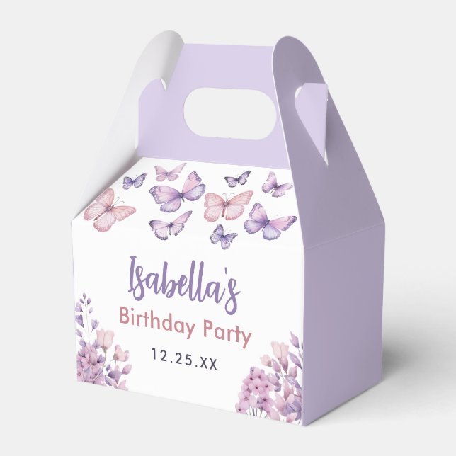 Pink Purple Floral Butterfly Girl 1st Birthday  Favor Box (Front Side)