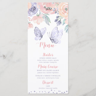 Pink Purple Floral Butterfly Girl Baby Shower Menu