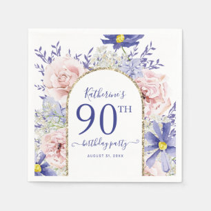 Pink Purple Floral God Frame 90th Birthday Party Napkin