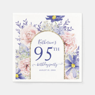 Pink Purple Floral God Frame 95th Birthday Party Napkin