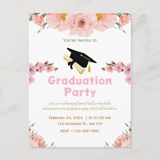 Pink Purple Floral Graduation Postcard (Front)