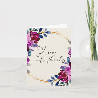 Pink Purple Floral Love and Thanks Note Card