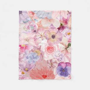 Pink & Purple Floral Pattern Fleece Blanket