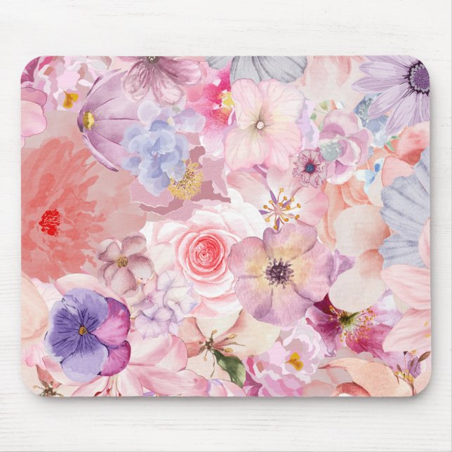 Pink & Purple Floral Pattern Mouse Pad (Front)