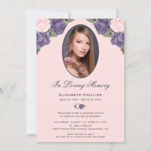 Pink Purple Floral Photo In Loving Memory Invitation