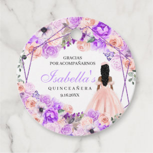 Pink & Purple Floral Quinceanera Circle Favour Tag