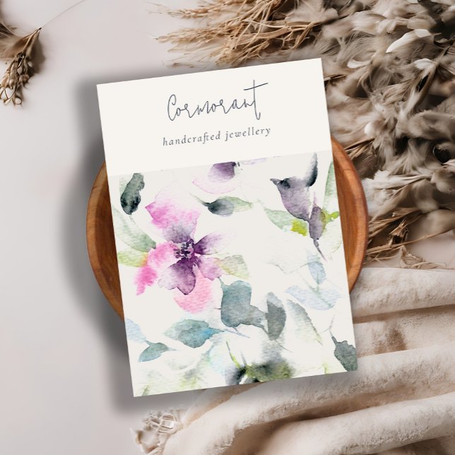 Pink Purple Floral Script Blank Jewellery Holder Business Card (Creator Uploaded)