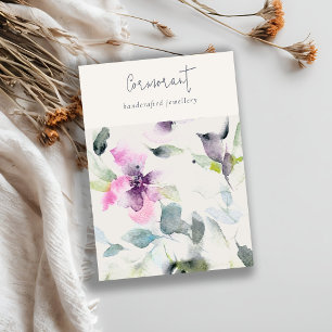 Pink Purple Floral Script Earring Stud Holder Business Card