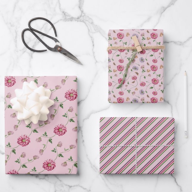 Pink & Purple Floral Vine   Wrapping Paper Sheet (Front)