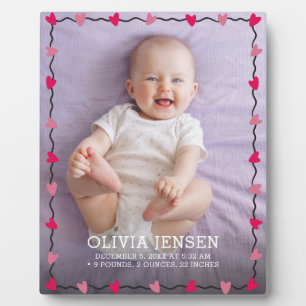 Pink Purple Floral Watercolor Baby birth stats Plaque