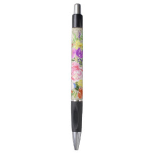 Pink Purple Floral Watercolor Gold Sparkle Pen