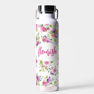 Pink Purple Floral Watercolor Personalized Water Bottle