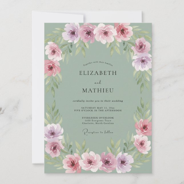 Pink Purple Floral Wedding Invitation (Front)