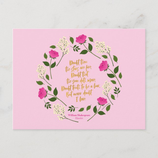 Pink Purple Floral William Shakespeare Never Doubt Postcard (Front)