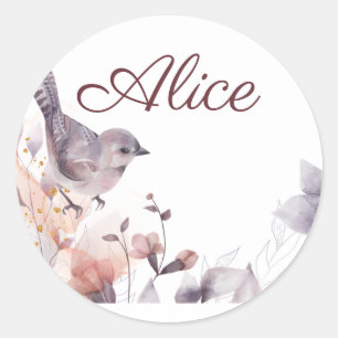 Pink Purple floral with Birds baby shower Classic Round Sticker