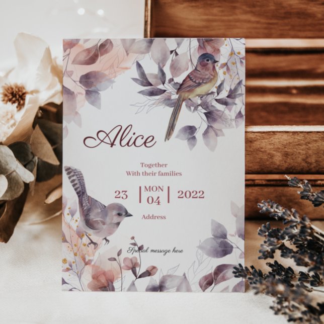 Pink Purple floral with Birds baby shower  Invitation (Creator Uploaded)