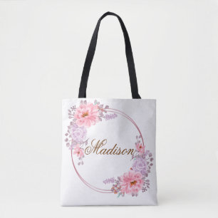 Pink/Purple Floral wreath Tote Bag