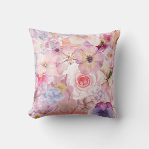 Pink & Purple Florals Throw Pillow