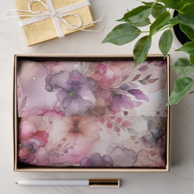Pink & Purple Flower Alcohol Ink Print Tissue Paper (Gift)