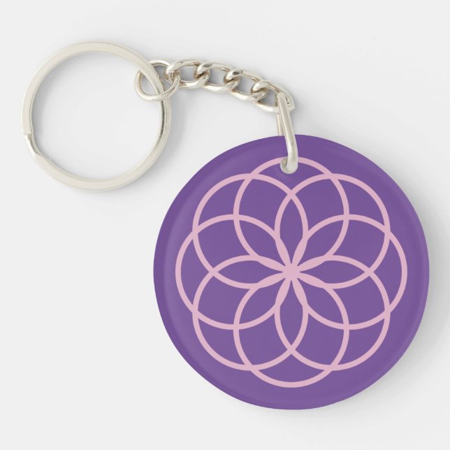 Pink & Purple Flower Design Double-Sided Acrylic Keychain (Front)
