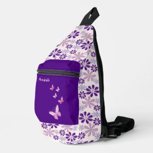 Pink Purple Flower Doodle Pattern Sling Bag