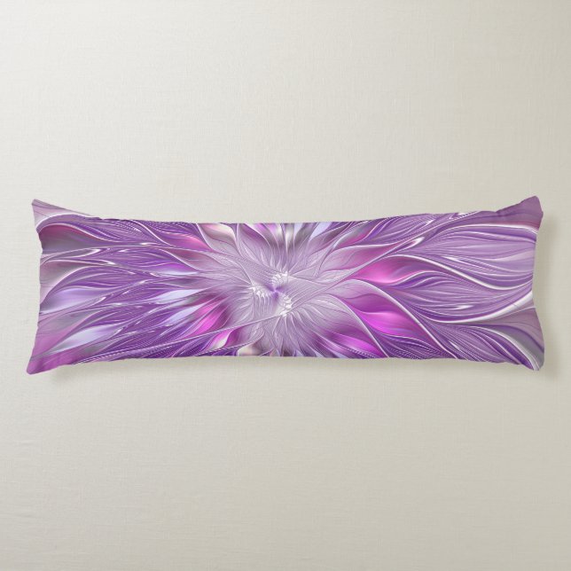 Pink Purple Flower Passion Abstract Fractal Art Body Pillow (Front)
