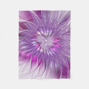 Pink Purple Flower Passion Abstract Fractal Art Fleece Blanket