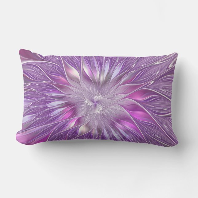 Pink Purple Flower Passion Abstract Fractal Art Lumbar Pillow (Front)