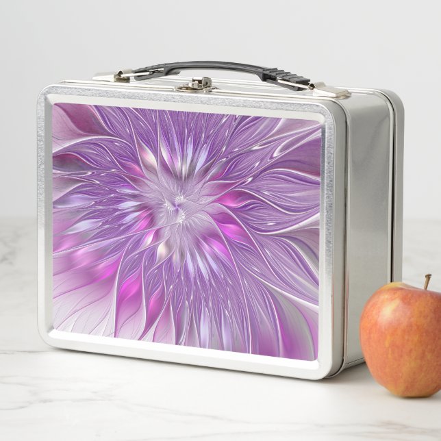 Pink Purple Flower Passion Abstract Fractal Art Metal Lunch Box (In Situ)