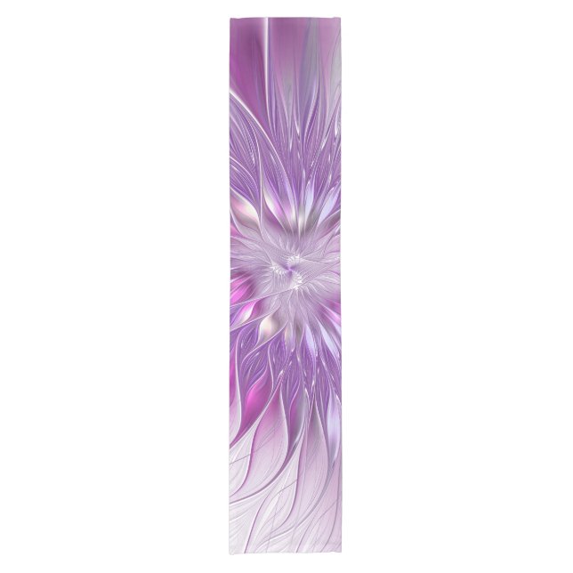 Pink Purple Flower Passion Abstract Fractal Art Short Table Runner (Front)