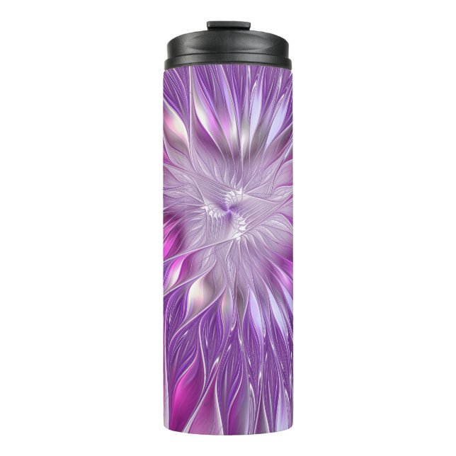Pink Purple Flower Passion Abstract Fractal Art Thermal Tumbler (Front)